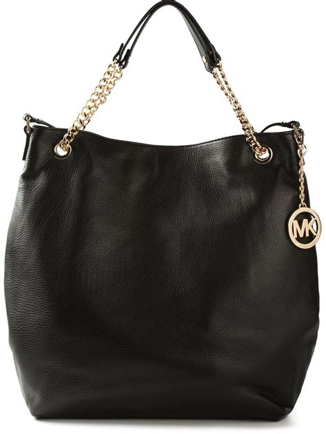 michael kors black leather bag with chain handle|michael kors black leather handbag.